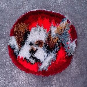 Vintage Colorful Dog Design Latch Hook Rug